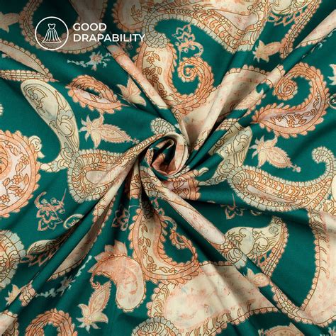 Teal Blue And Blush Pink Paisely Digital Print Butter Crepe Fabric ...