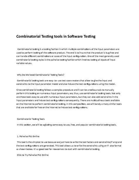 Combinatorial Testing tools in Software Testing - Combinatorial Testing ...