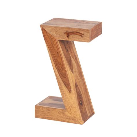Natural Sheesham Wood Z-Base Accent Table – Modern Sculpted Sofa Side ...