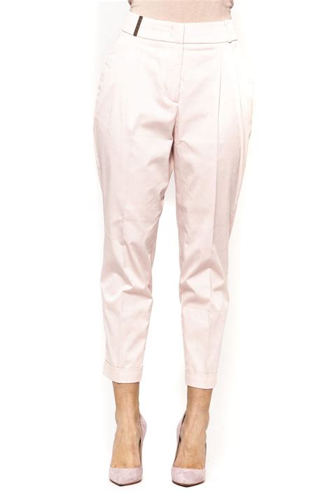 Peserico Women Pink Pants Cotton Blend Solid Straight Cropped Trousers ...