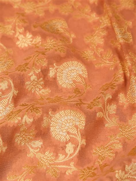 Handwoven Peach Banarasi Khaddi Georgette Saree – Sumangal Banaras