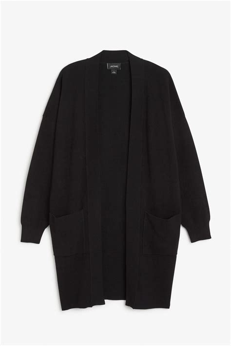 Monki | Knits | Knit cardigan | Long black sweater cardigan ...
