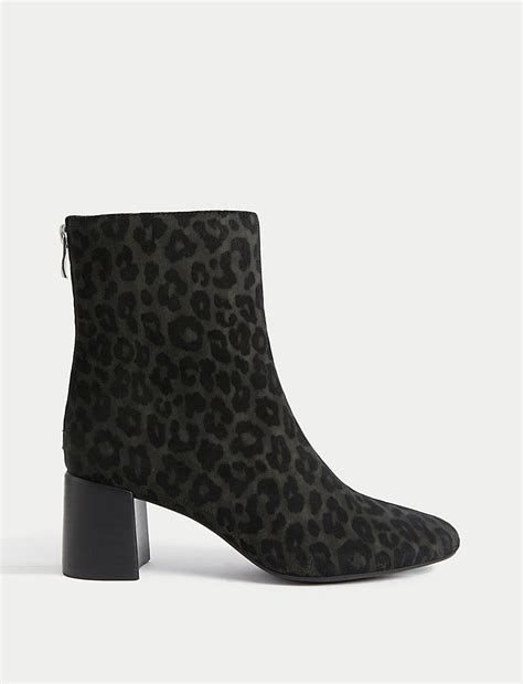 Buy Suede Leopard Print Block Heel Ankle Boots at Marks & Spencer