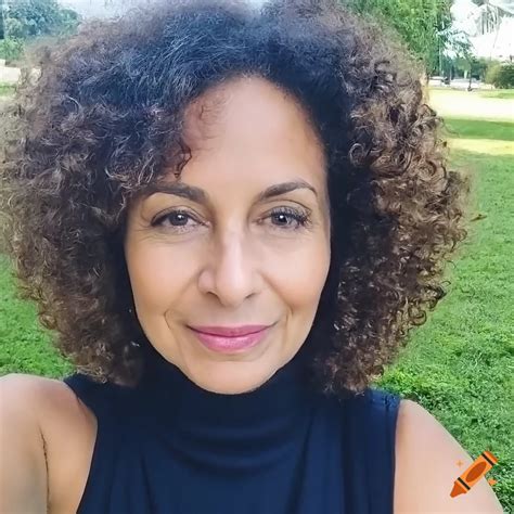 Portrait of a middle-aged woman with curly hair on Craiyon