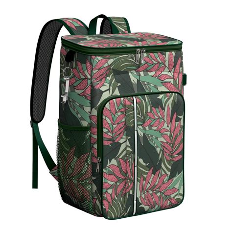 Leafy Botanical Insulated Backpack Cooler, Leakproof Cooler Bag with Tropical Plant Pattern for ...