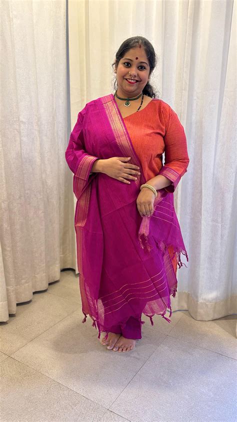 Maya - Kurti Set in Mangalagiri cotton in Rust Color