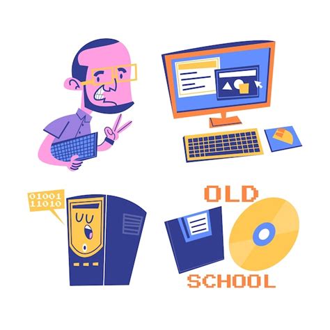 Retro computerstickerset | Gratis Vector