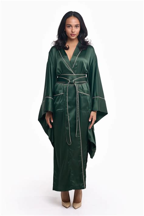 Pure Silk Kimono Dressing Gown in Green - IDENTITY LINGERIE
