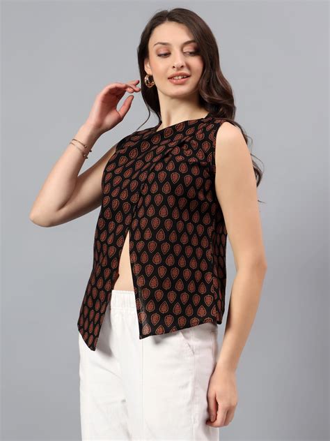 Printed Overlay Front Top – Black Rust Print – viyastore.in