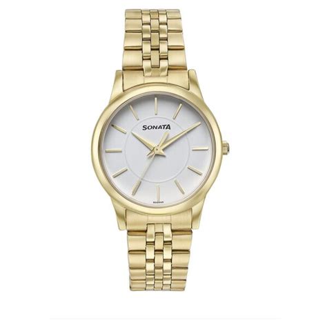 Buy Online Sonata Glam Gold Quartz Analog White Dial Stainless Steel ...