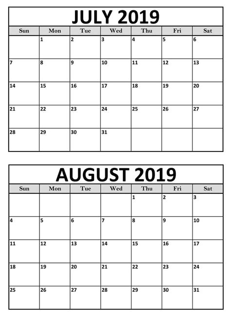 july august calendar printable