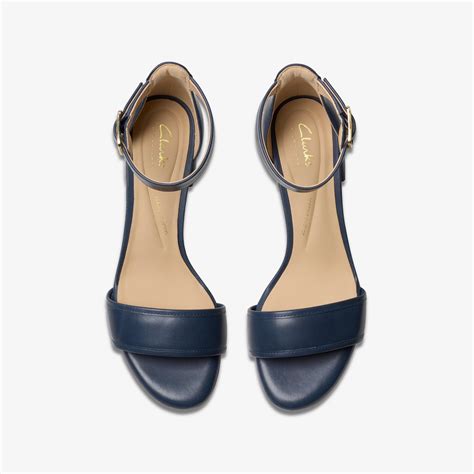 Womens Ezoria Mae Navy Leather Heeled Sandals | Clarks