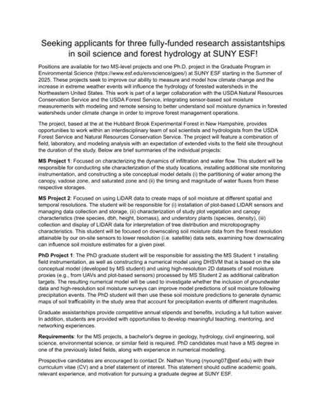 Fully Funded Graduate Research Assistantships at SUNY ESF! 🌳💧 The ...