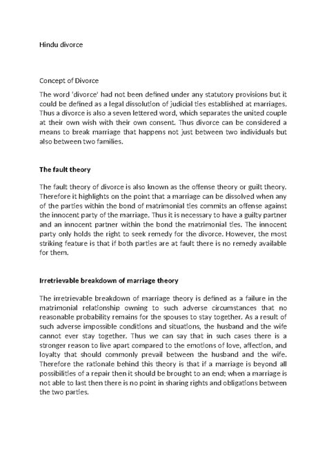 Divorce - lecture notes - Hindu divorce Concept of Divorce The word ...