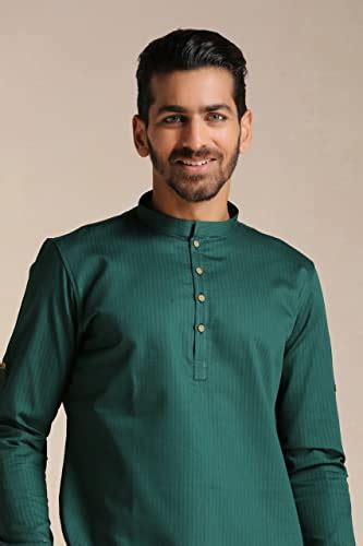 Buy Manyavar Men's Short Kurta, Full Sleeves Mandarin Collar Ethnic ...