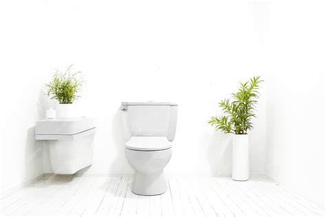 White Toilet with Green Plants in Minimalist Bathroom | Premium AI ...
