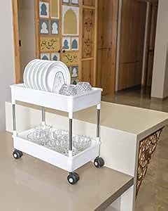 Rasvesh 2 Layer Slide Storage Organizer Slim Rack with Wheels for Easy ...