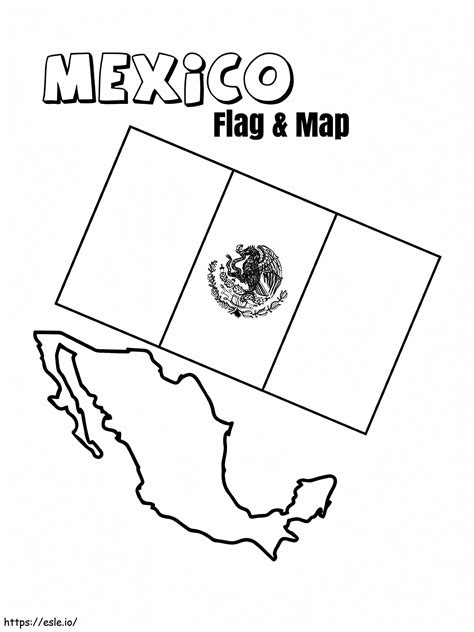 Mexico Flag And Map coloring page
