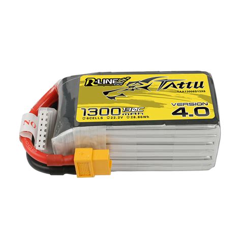 Tattu R-Line Version 4.0 1300mAh 22.2V 130C 6S1P Lipo Battery Pack With ...