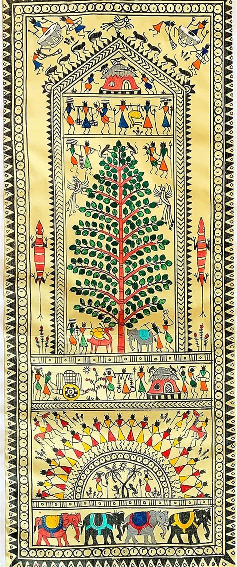 Arteastic Saurachitra Tribal Painting Handmade on Tussar Silk | Wall ...