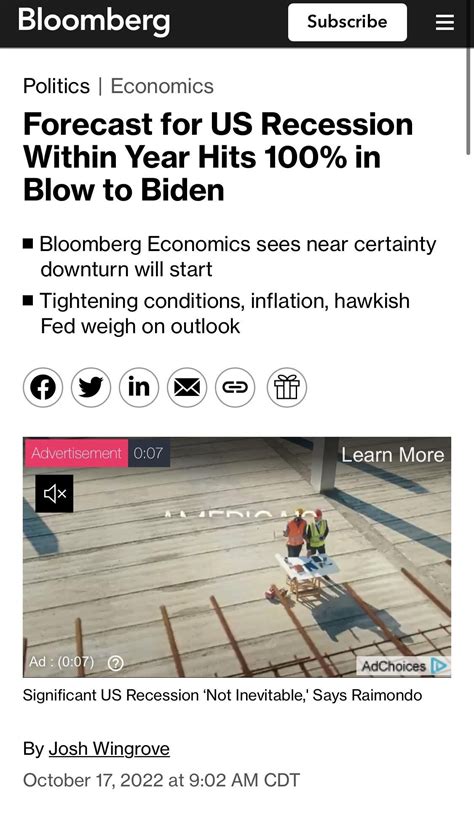 One year and five days ago Bloomberg gave a 100% chance for a recession ...