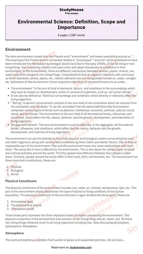 Environmental Science: Definition, Scope and Importance Free Essay Example