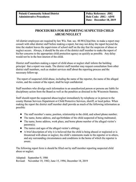Fillable Online PROCEDURES FOR REPORTING SUSPECTED CHILD ABUSE/NEGLECT ...