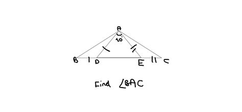 In triangle ABC, ∠DAE = 40°, AD=BD, and AE=EC. Find ∠BAC - Brainly.in