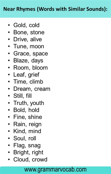 List of Rhyming Words in English - GrammarVocab