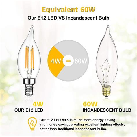 E12 Candelabra Led Light Bulb, Flame Tip Decorative Led Filament Candle ...