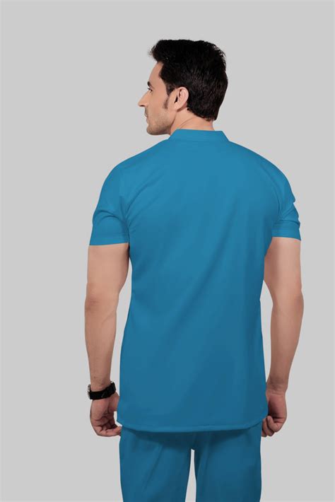 Stretchable (2Way) Male Peacock Blue Mandarin Neck With Straight Pant ...