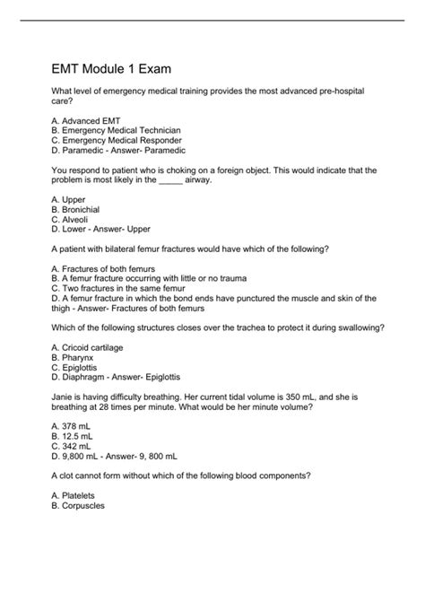 EMT: Module 1 Exam Q&A 2023 - EMT - Stuvia US