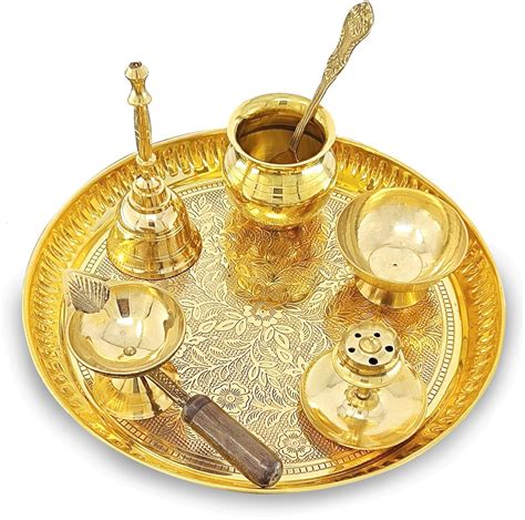 BENGALEN Brass Puja Thali Set 8 Inch Pooja Thali with Pital Plate Kala
