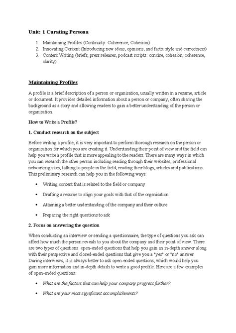 Digital Communication - Unit: 1 Curating Persona 1. Maintaining ...