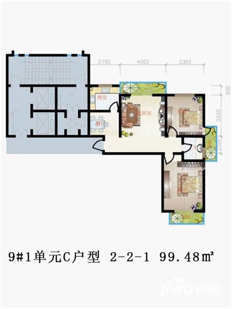 永泰城住宅H户型，永泰城住宅2室2厅2卫1厨约147.00平米户型图，朝南北朝向 - 哈尔滨安居客