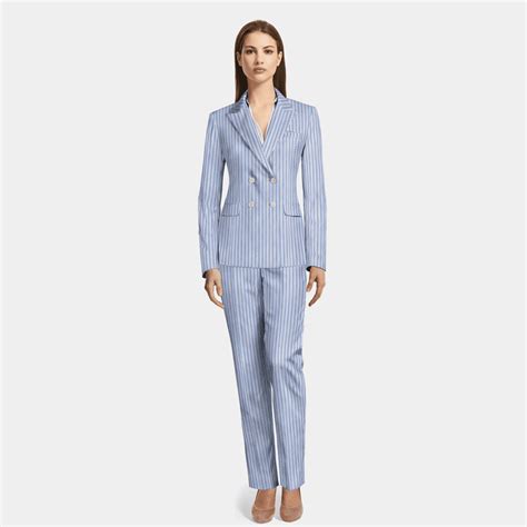 Light Blue double breasted seersucker Woman Suit | Sumissura