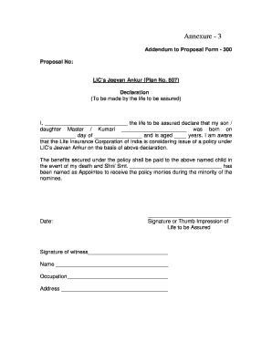 LIC Jeevan Ankur Declaration Form - Blank Fillable Template | Fill Out ...
