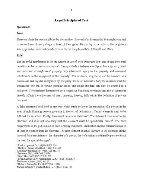 Torts 269 - Legal Principles of Tort Question 2 Issue There was hate ...