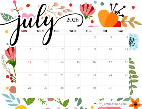 July Calendar 2026 Free Printable