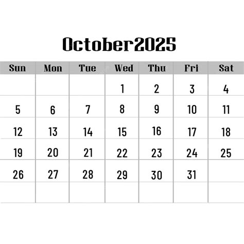 Calendario Inglés 2025 Octubre PNG ,dibujos Calendario, 2025, Inglés ...