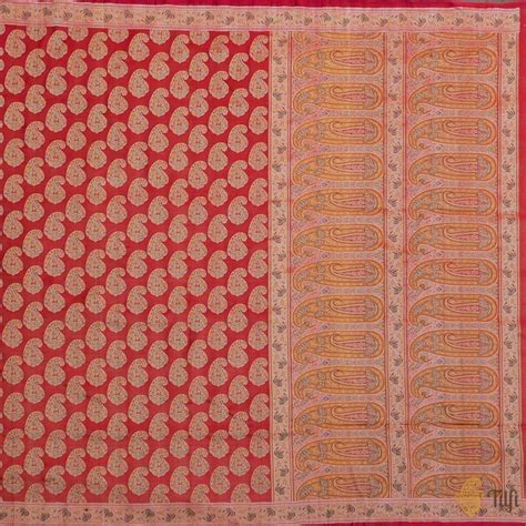 Pre-Order: Reddish Maroon Pure Soft Satin Silk Tanchoi Jamawar Banaras ...