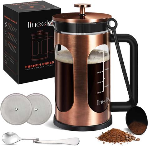 Amazon.com: Jineelo 34 Ounce 1 Liter French Press Coffee Maker with 4 ...