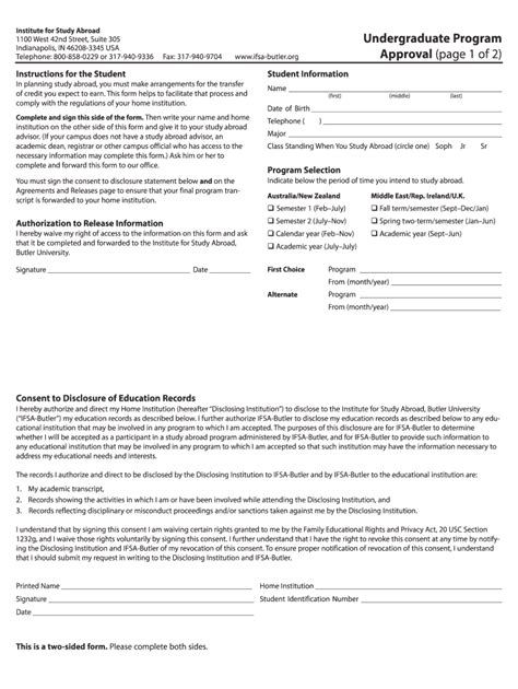 IFSA-Butler Undergraduate Program Approval - Blank Fillable Template ...
