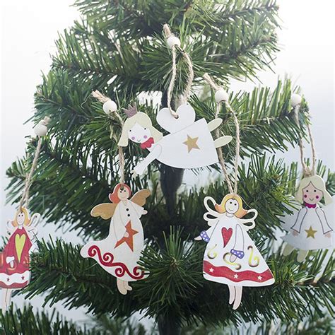 Christmas Wooden Pendant Set With Rope Tree Hanging 定番