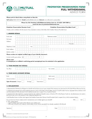 Protektor Full Withdrawal Advice Form - Blank Fillable Template | Fill ...