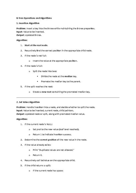 Btree Operations and Algorithms 1: Insertion, Search, and Split - Studocu