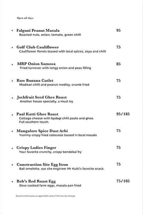 Menu of Bob's Bar, Indiranagar, Bangalore | May, 2026