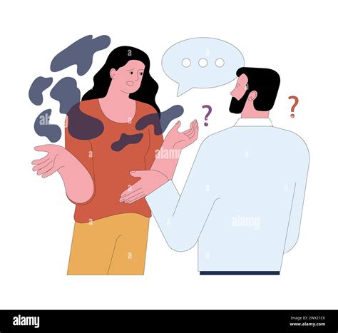 Fear of being misunderstood. Concerned tense woman, puzzled not understanding man, conflicts in ...