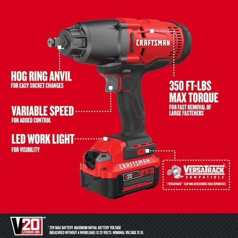 CRAFTSMAN V20 20-volt Max Variable 1/2-in Drive Cordless Impact Wrench ...