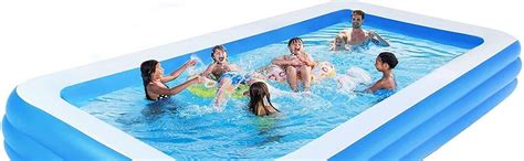 AquaScape 3 Stripped Inflatable Large 10 Feet Family Swimming Pool with ...